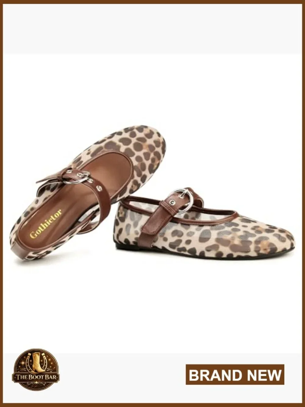 Leopard Mesh Mary Jane Ballet Flats Women's Slip On Dress Shoes